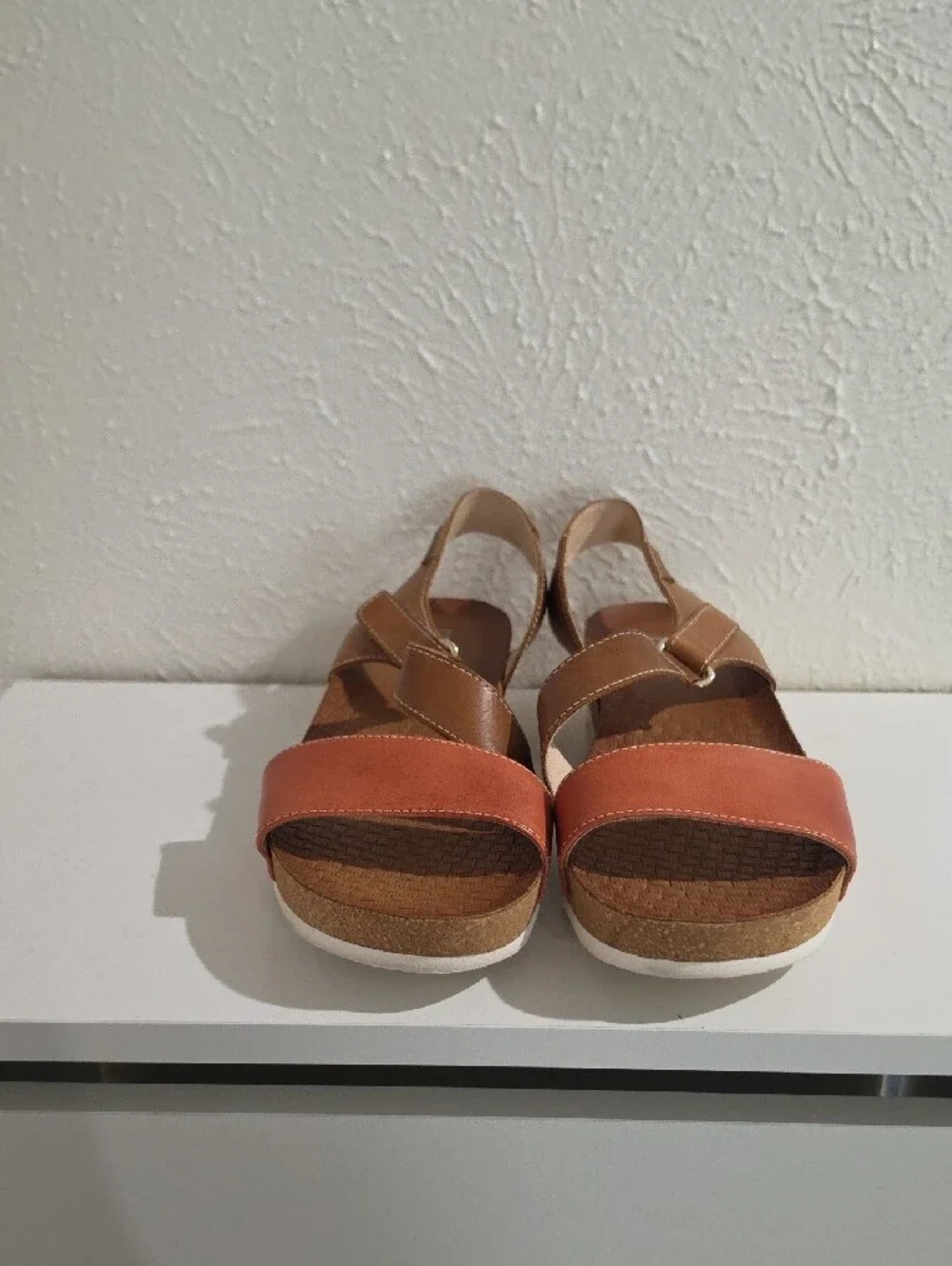 PIKOLINOS Tan and Coral Wedge Sandals